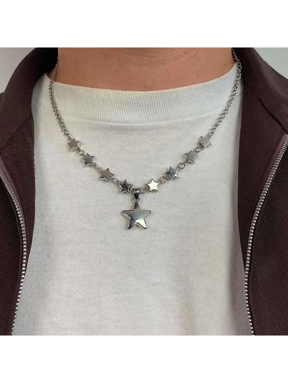 Vintage Y2K Silver Star Chain Necklace